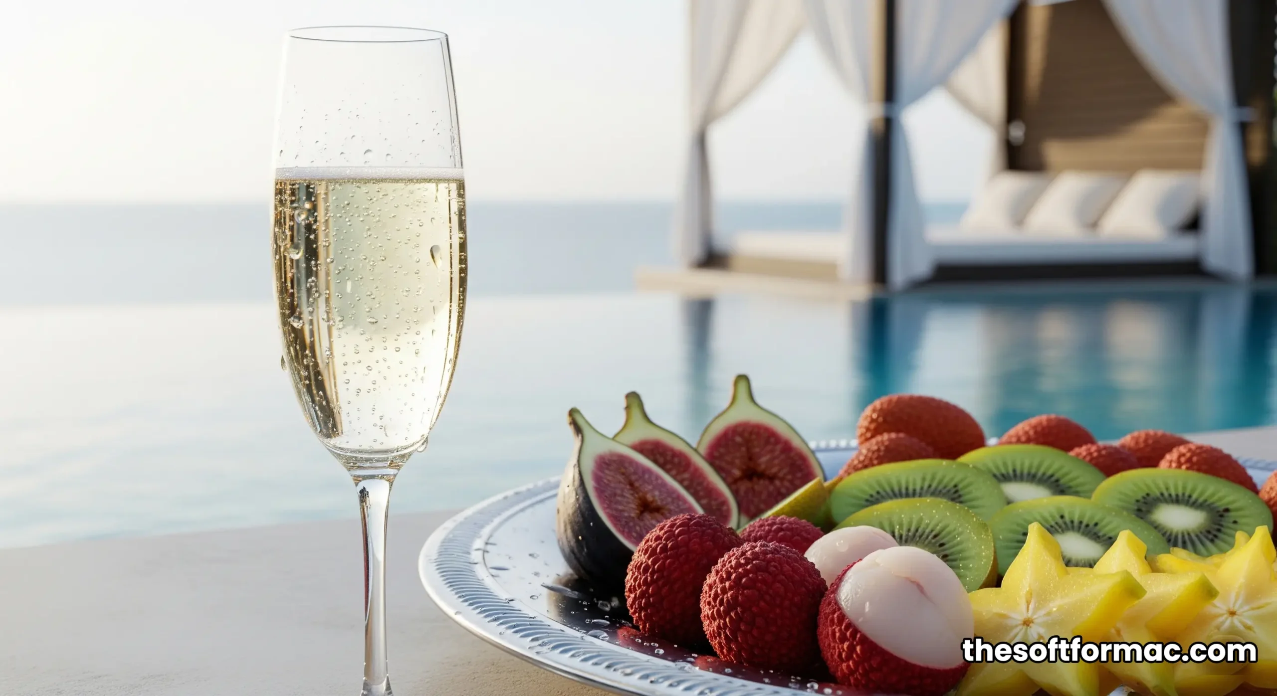 A guest enjoys butler service in a luxury private cabana beside the infinity pool on The Terrace at Burj Al Arab.