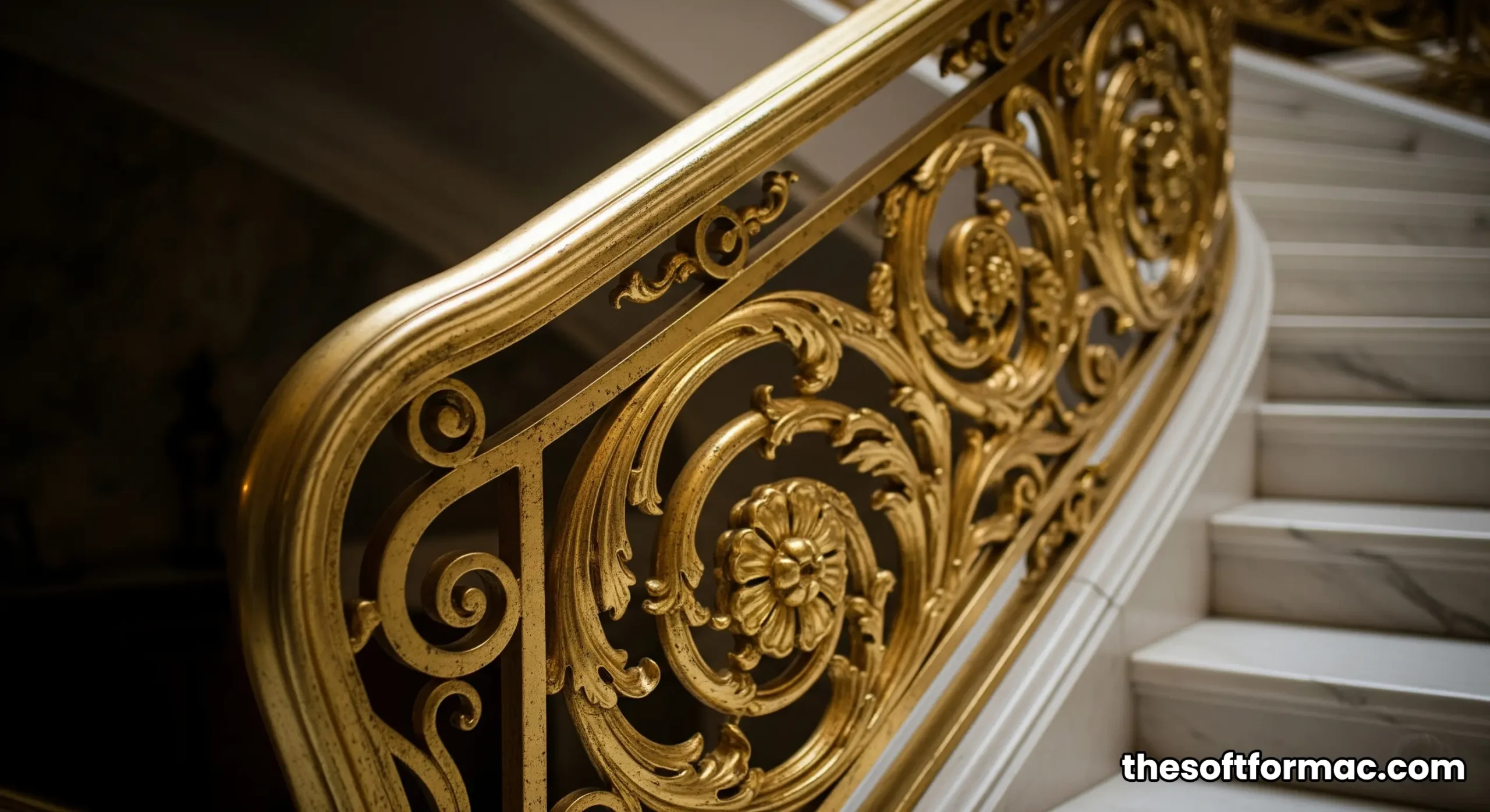 The grand staircase inside the Burj Al Arab's Royal Residence, adorned with 22-karat gold leaf and marble.