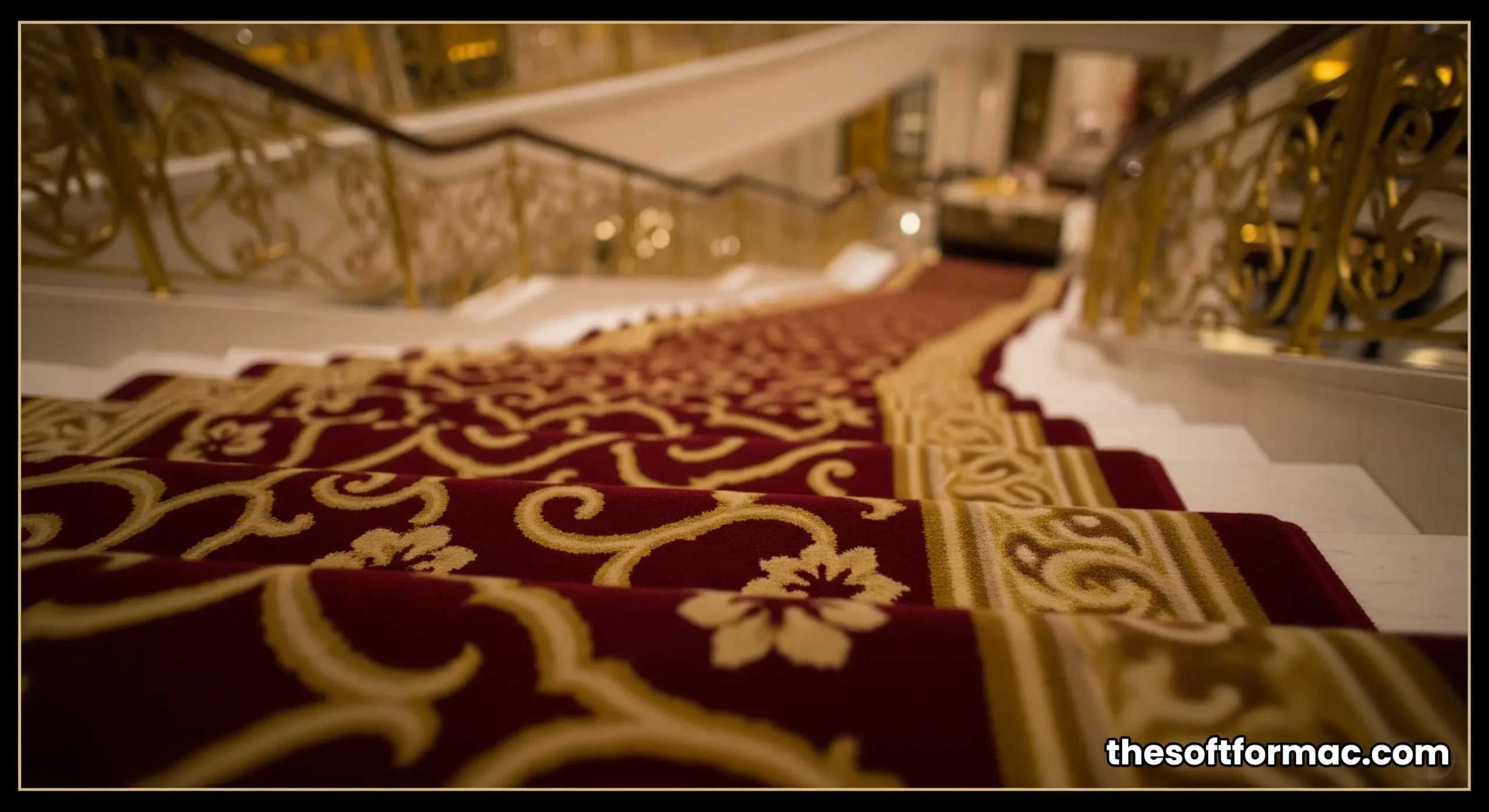 The opulent two-story staircase inside a Burj Al Arab duplex suite, showing its luxurious design.